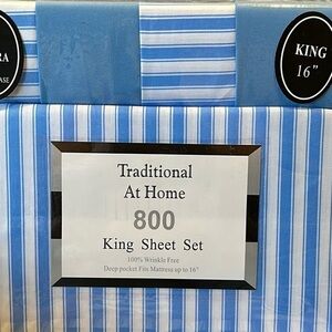 Transitional at Home 6pc King Sheet Set Baby Blue with white stripes